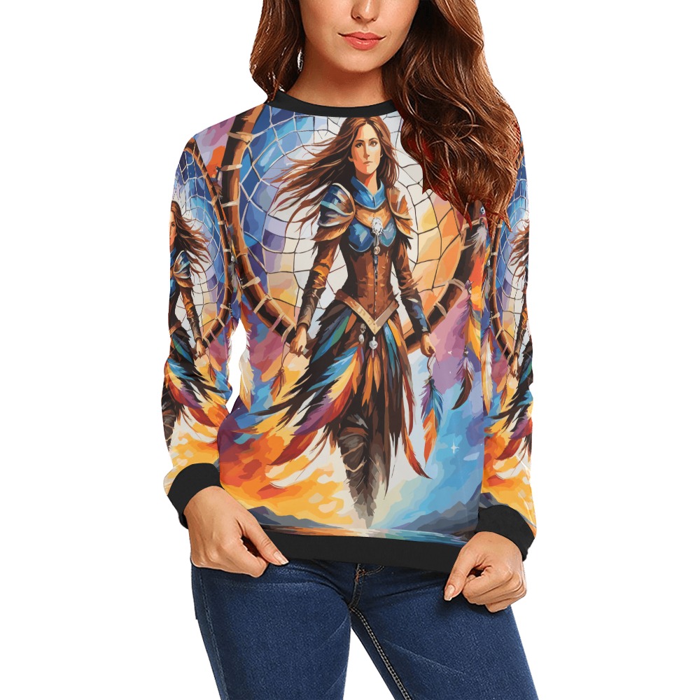 Princess of dreams, dreamcatcher fantasy art. All Over Print Crewneck Sweatshirt for Women (Model H18)