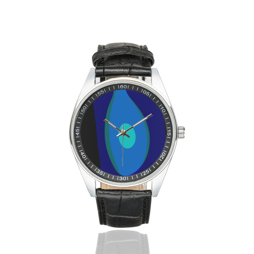 Dimensional Blue Abstract 915 Men's Casual Leather Strap Watch(Model 211)