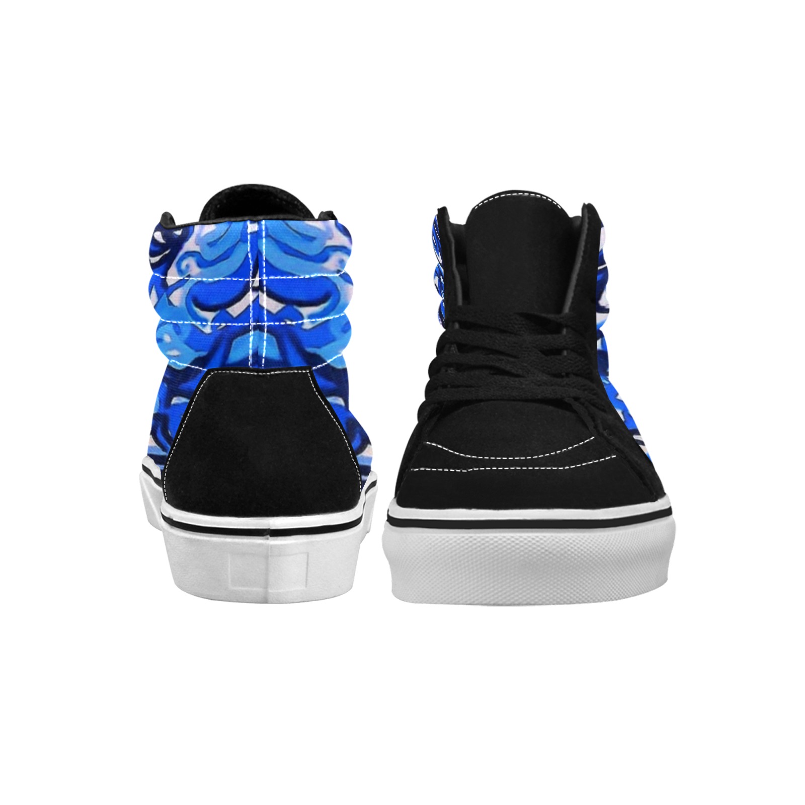 blue graffiti drawing Men's High Top Skateboarding Shoes (Model E001-1)