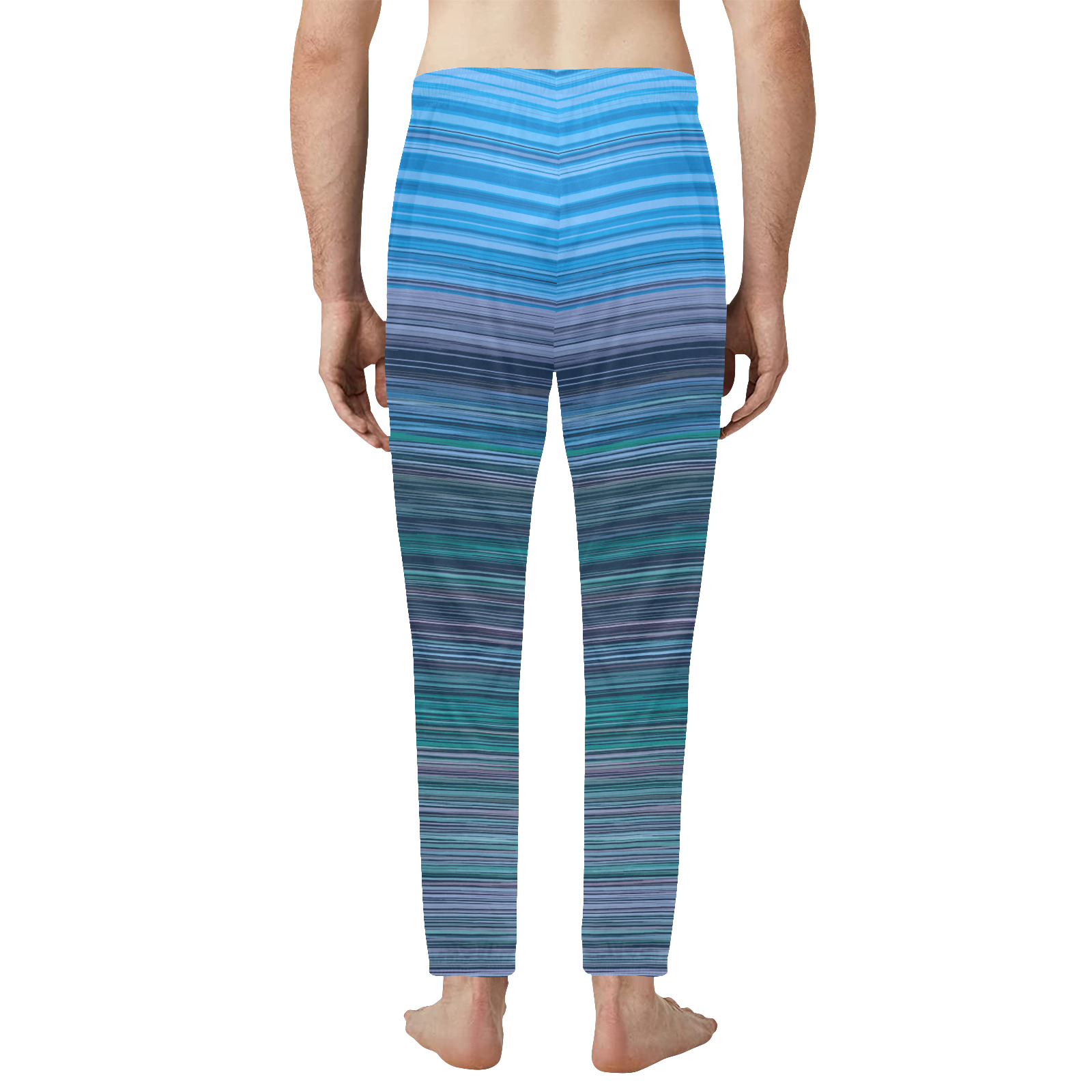 Abstract Blue Horizontal Stripes Men's Jogger Pajama Pants (Model L64)