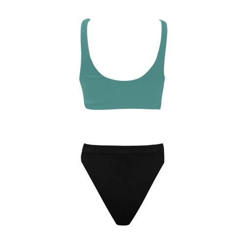 Escape Woman's Swimwear Two Piece Green Sport Top & High-Waisted Bikini Swimsuit (Model S07)