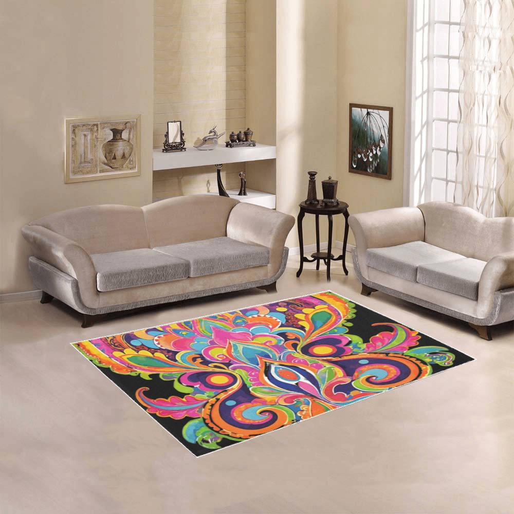 Abstract Retro Hippie Paisley Floral Area Rug 5'3''x4'