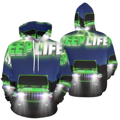 Green Jeep Life-alloverhoodie All Over Print Hoodie for Men (USA Size) (Model H13)
