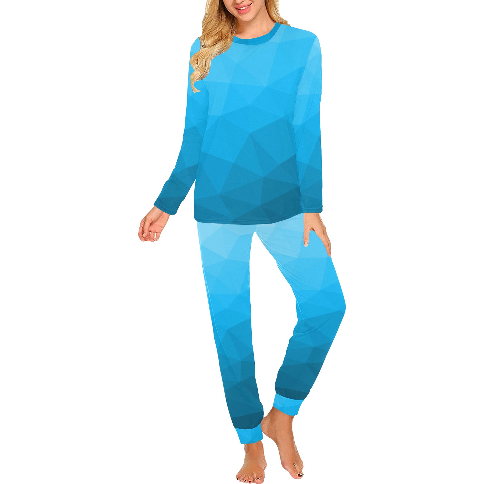 Cyan gradient geometric mesh pattern Women's All Over Print Pajama Set