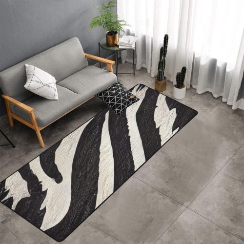 black and white zebra pattern 002a Area Rug with Black Binding 9'6''x3'3''