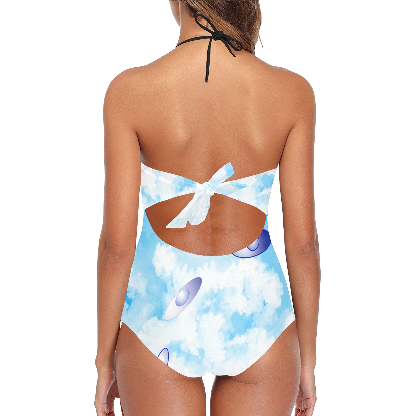 Blue day Lace Band Embossing Swimsuit (Model S15)