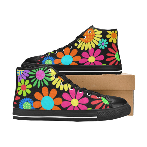Retro Daisy Flower Power Sixties Hippy Pattern High Top Canvas Shoes for Kid (Model 017)