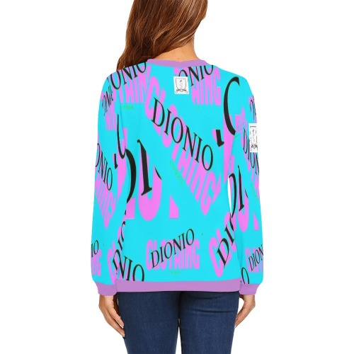 DIONIO Clothing - Women's Crewneck Sweatshirt (Company Turquoise & Pink Logo) All Over Print Crewneck Sweatshirt for Women (Model H18)