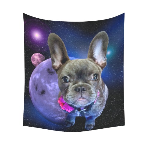 Dog French Bulldog and Planets Cotton Linen Wall Tapestry 51"x 60"