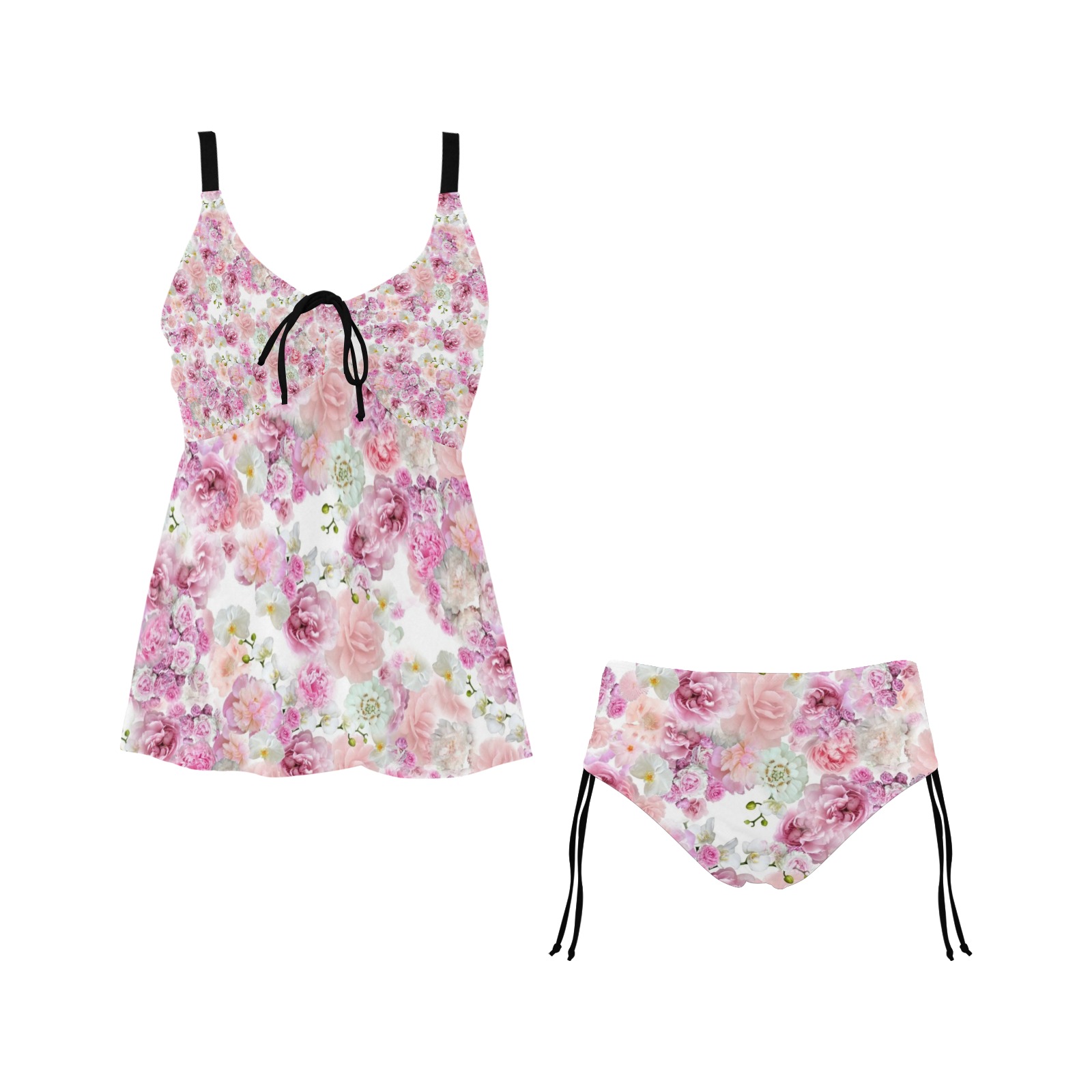 peonies pink and white Chest Drawstring Swim Dress (Model S30)