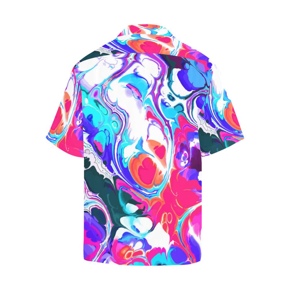 Blue White Pink Liquid Flowing Marbled Ink Abstract Hawaiian Shirt (Model T58)