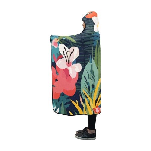Stylish art of colorful tropical flowers, plants. Hooded Blanket 60''x50''