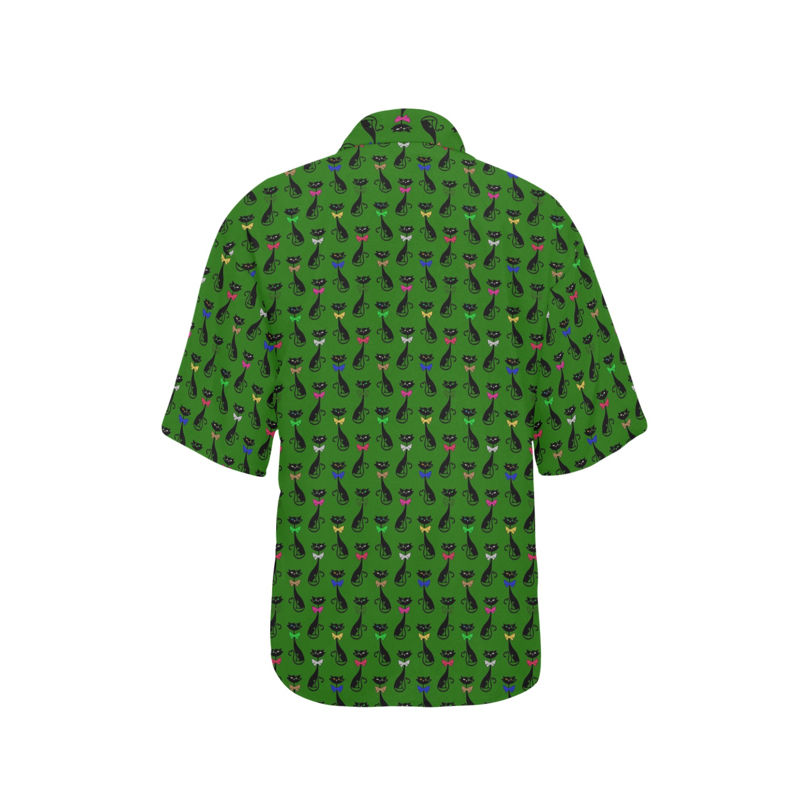 Black Cats Wearing Bow Ties - Green All Over Print Hawaiian Shirt for Women (Model T58)