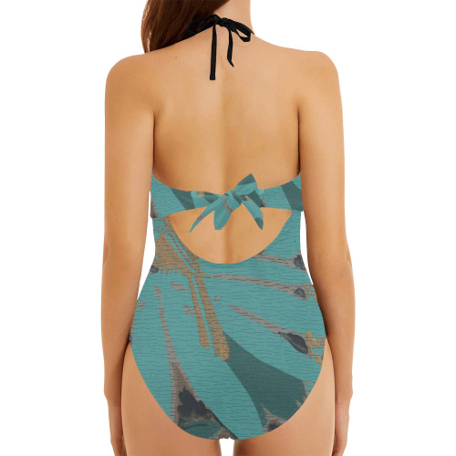 Hawaiian Green Backless Hollow Out Bow Tie Swimsuit (Model S17)