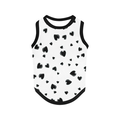Black Hearts Floating on White All Over Print Pet Tank Top