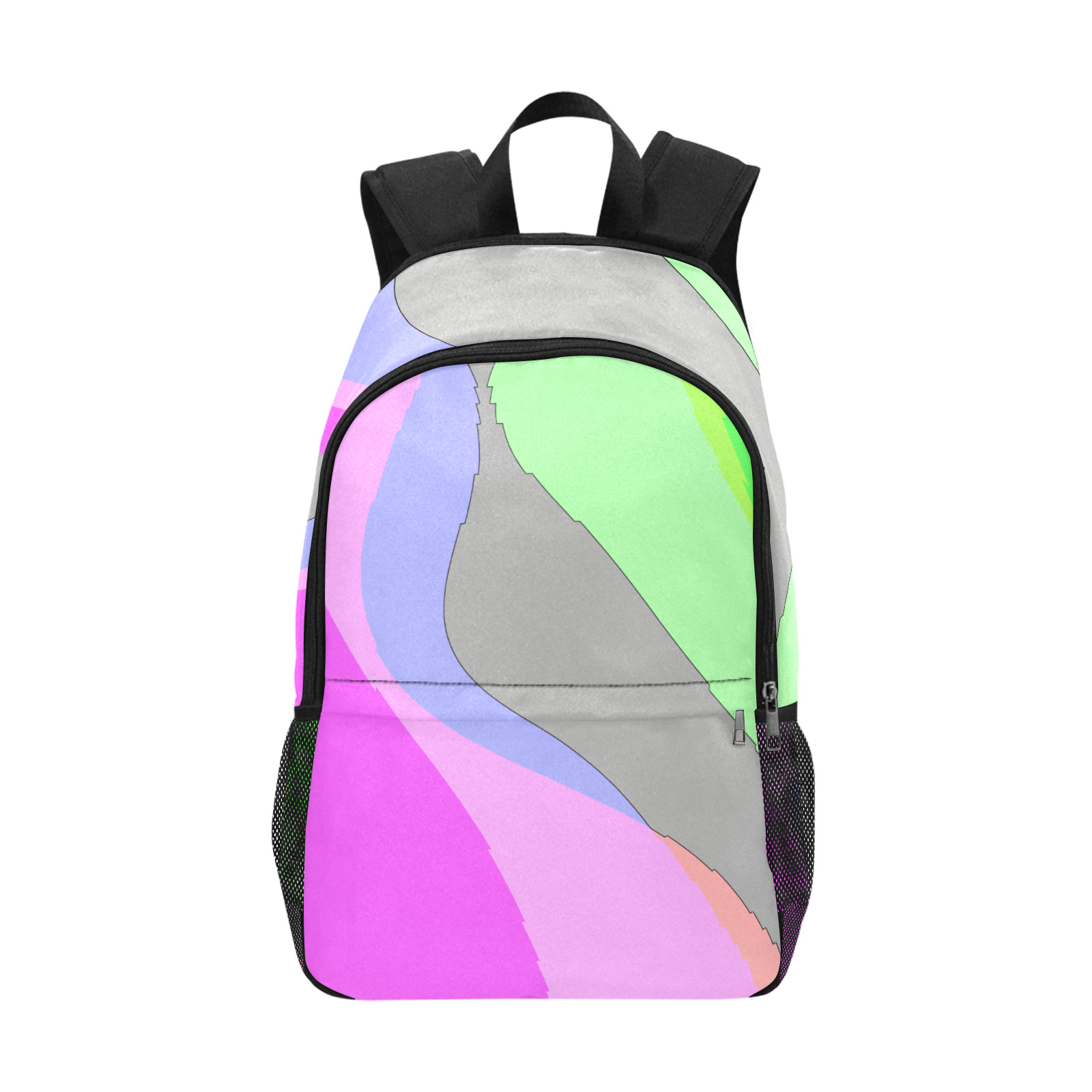 Abstract 703 - Retro Groovy Pink And Green Fabric Backpack with Side Mesh Pockets (Model 1659)