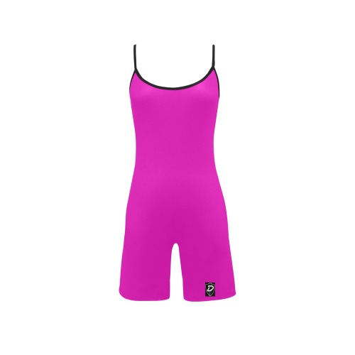 DIONIO Clothing - Women's Short Yoga Bodysuit ( Pink Black Shield Logo)) Women's Short Yoga Bodysuit
