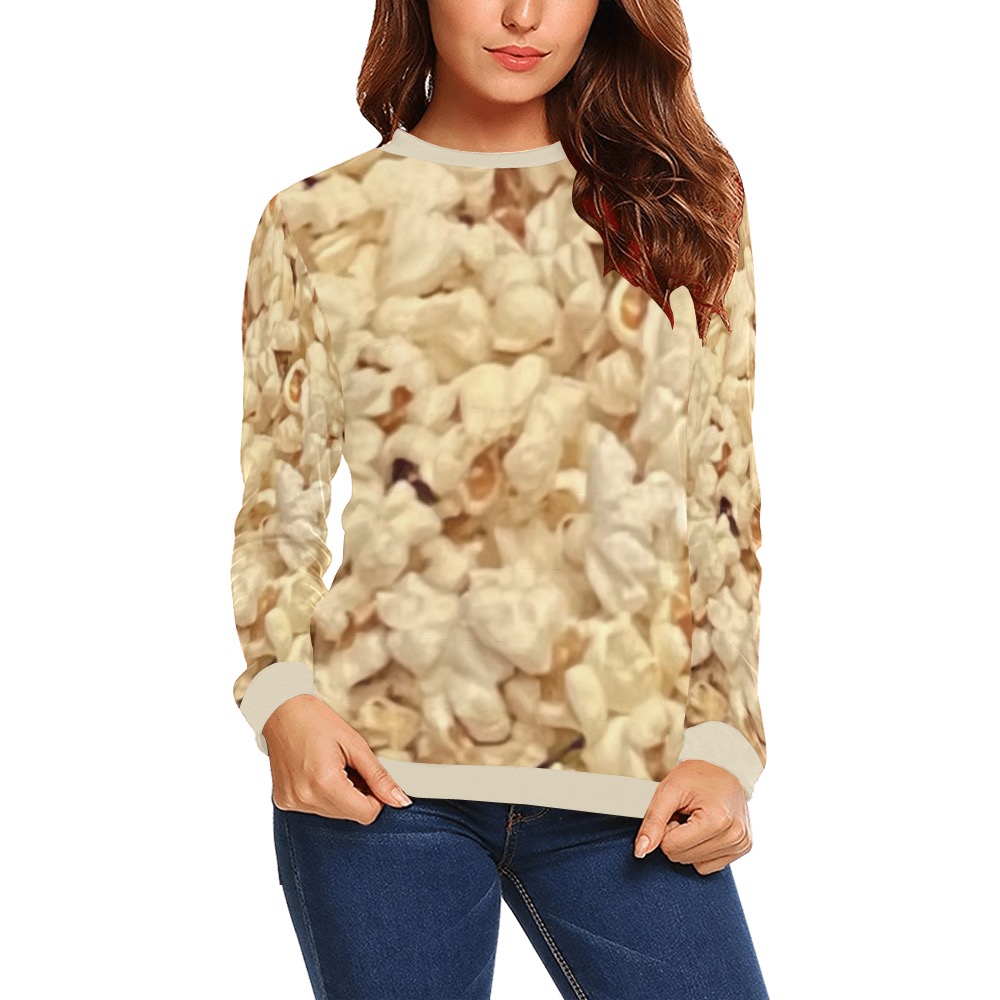 popcorn All Over Print Crewneck Sweatshirt for Women (Model H18)