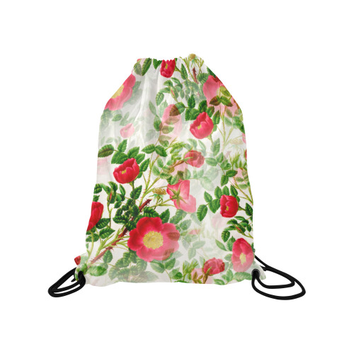 Vintage Red Floral Blossom Medium Drawstring Bag Model 1604 (Twin Sides) 13.8"(W) * 18.1"(H)