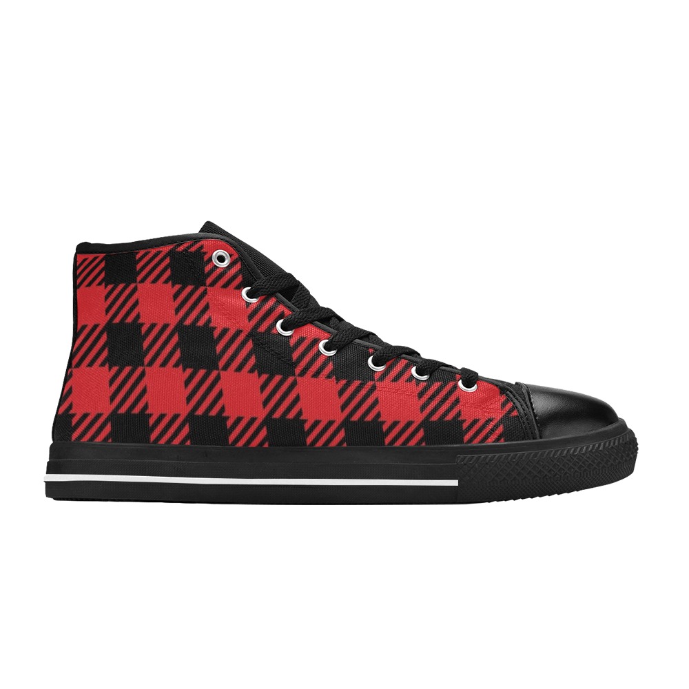 Red Buffalo Plaid Women's Classic High Top Canvas Shoes (Model 017)