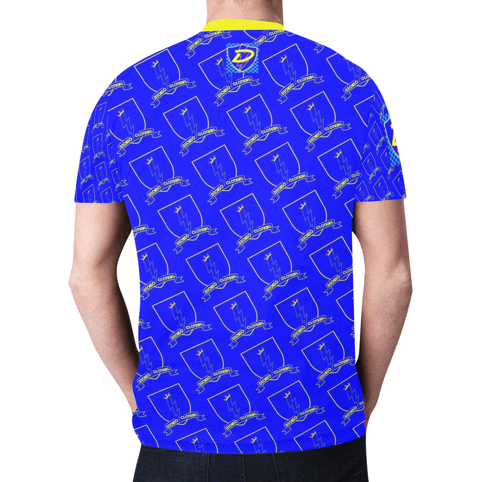 DIONIO Clothing - Blue & Yellow Lightning Shield Repeat Jersey/T-Shirt (Blue & Yellow) New All Over Print T-shirt for Men (Model T45)