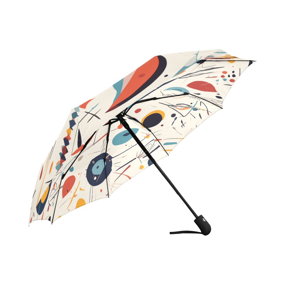 Striking abstract art of beige, black, red colors. Auto-Foldable Umbrella (Model U04)