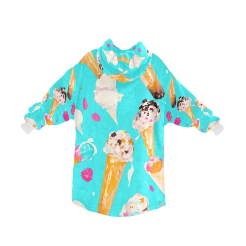 Abstract of yummy icecreams, turquoise background. Blanket Hoodie for Kids