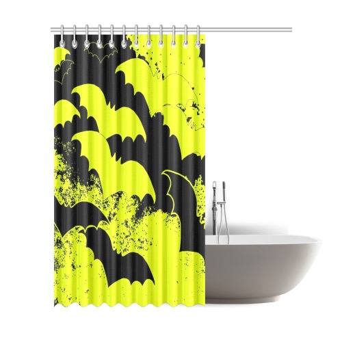Black Bats In Flight Yellow Shower Curtain 72"x84"