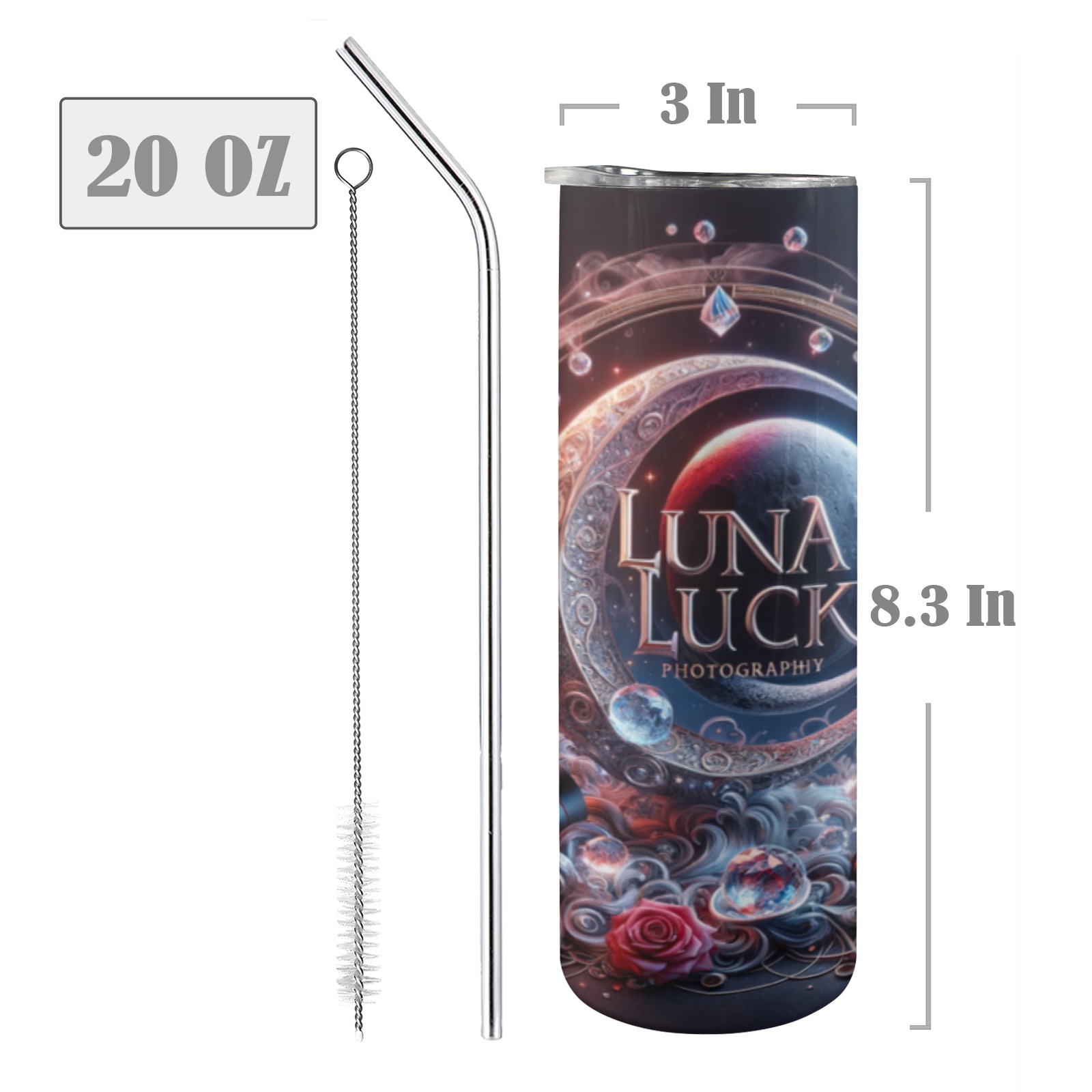 Luna Luck Photography - 20oz Tall Skinny Tumbler with Lid and Straw