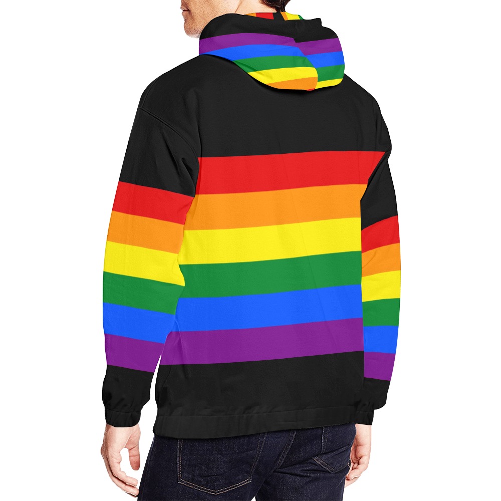 Gay Pride Rainbow Flag Stripes All Over Print Hoodie for Men (USA Size) (Model H13)