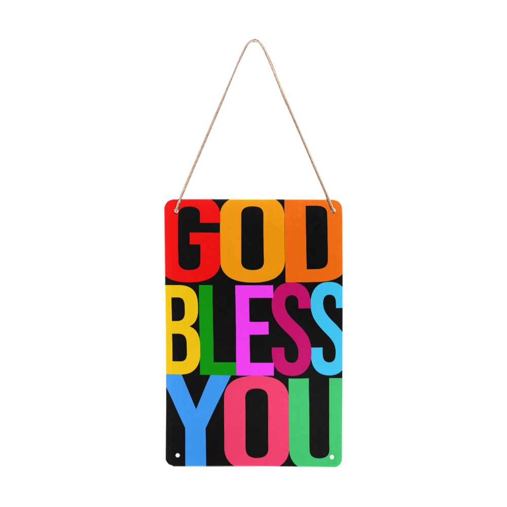 God bless you colorful text typography art. Metal Tin Sign 8"x12"