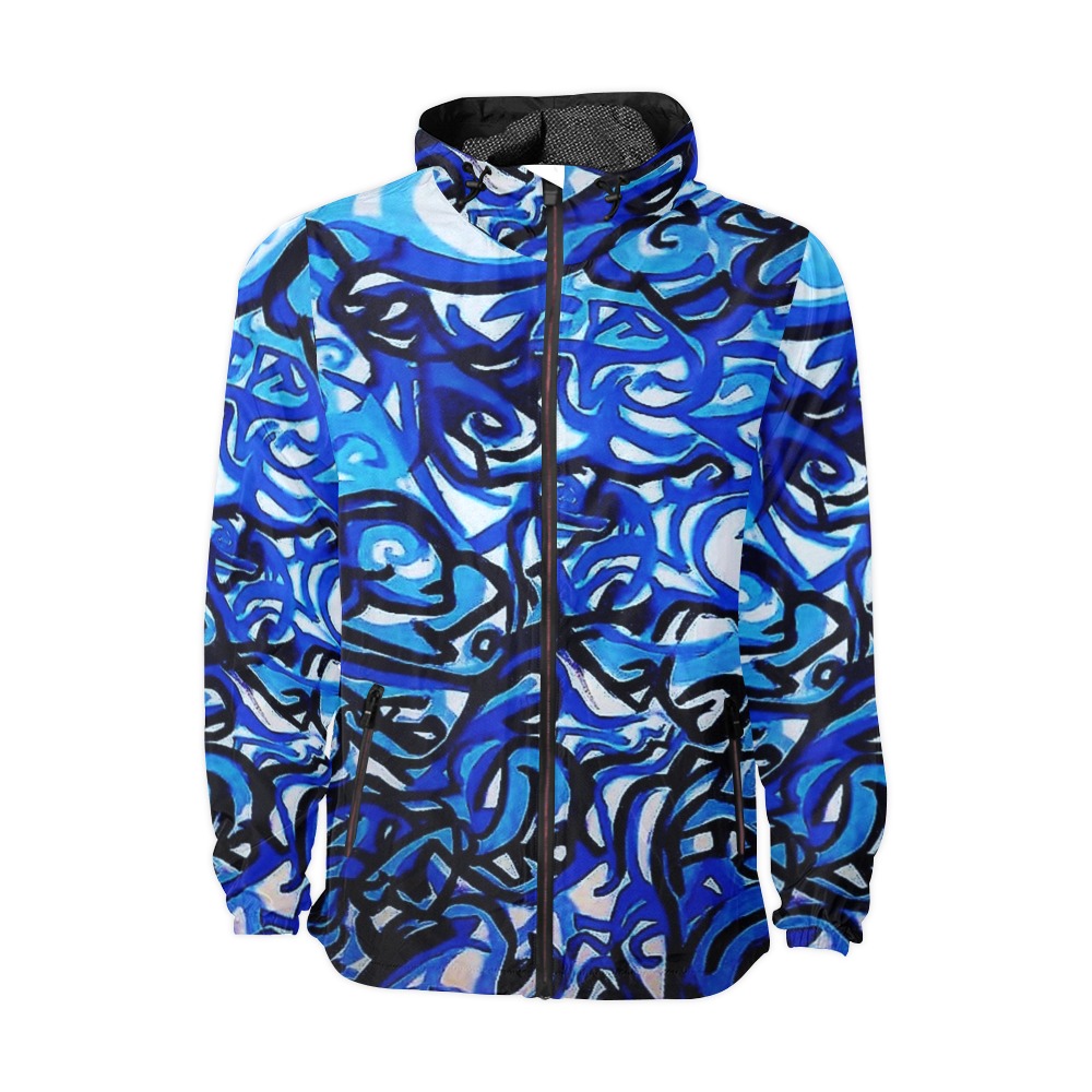 Blue Abstract Graffiti Clothing Line Unisex All Over Print Windbreaker (Model H23)