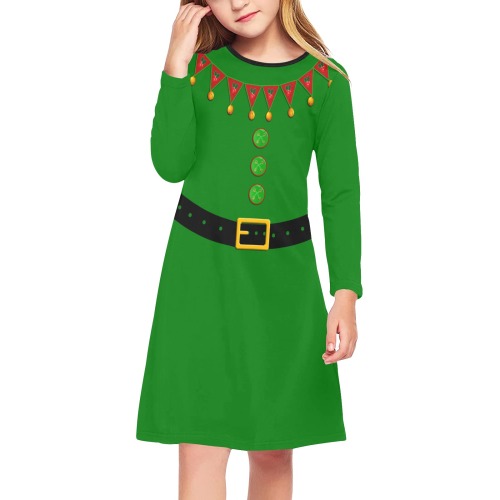 Green Elf Costume Girls' Long Sleeve Dress (Model D59)