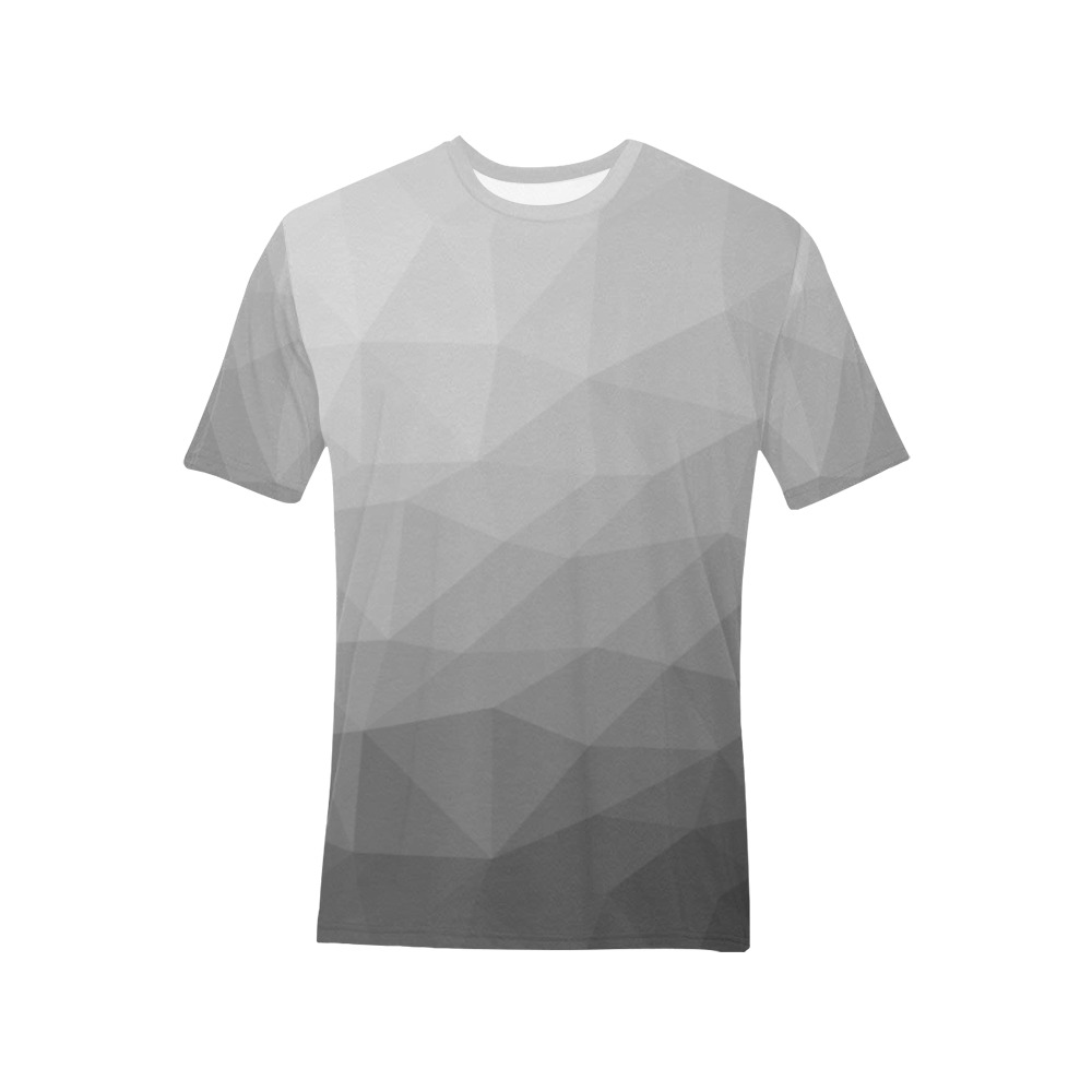 Grey Gradient Geometric Mesh Pattern Men's All Over Print T-Shirt (Solid Color Neck) (Model T63)