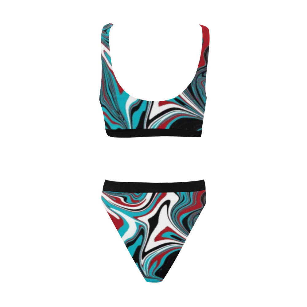 Dark Wave of Colors Sport Top & High-Waisted Bikini Swimsuit (Model S07)