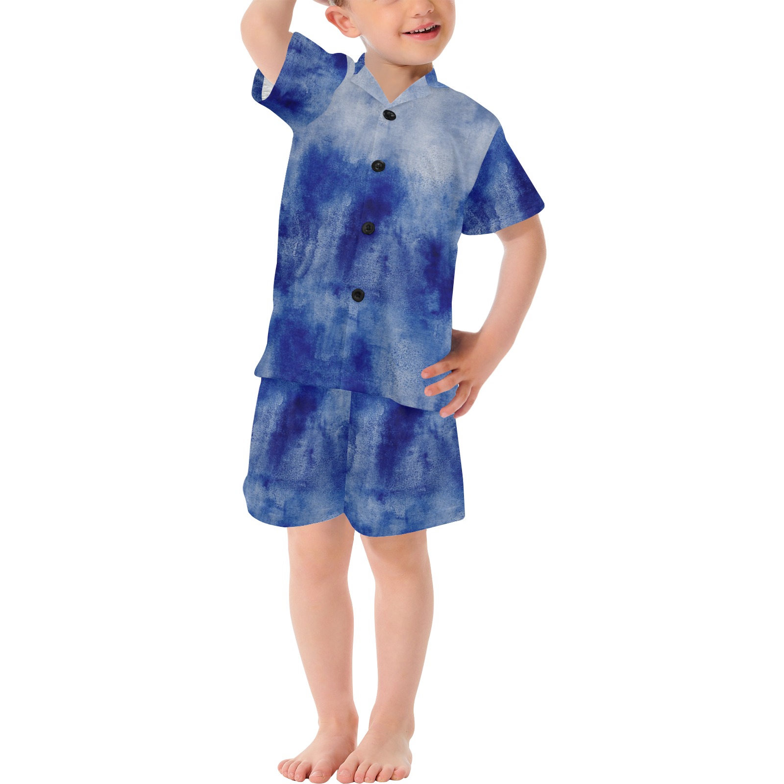 Grungy Faux Denim Little Boys' V-Neck Short Pajama Set