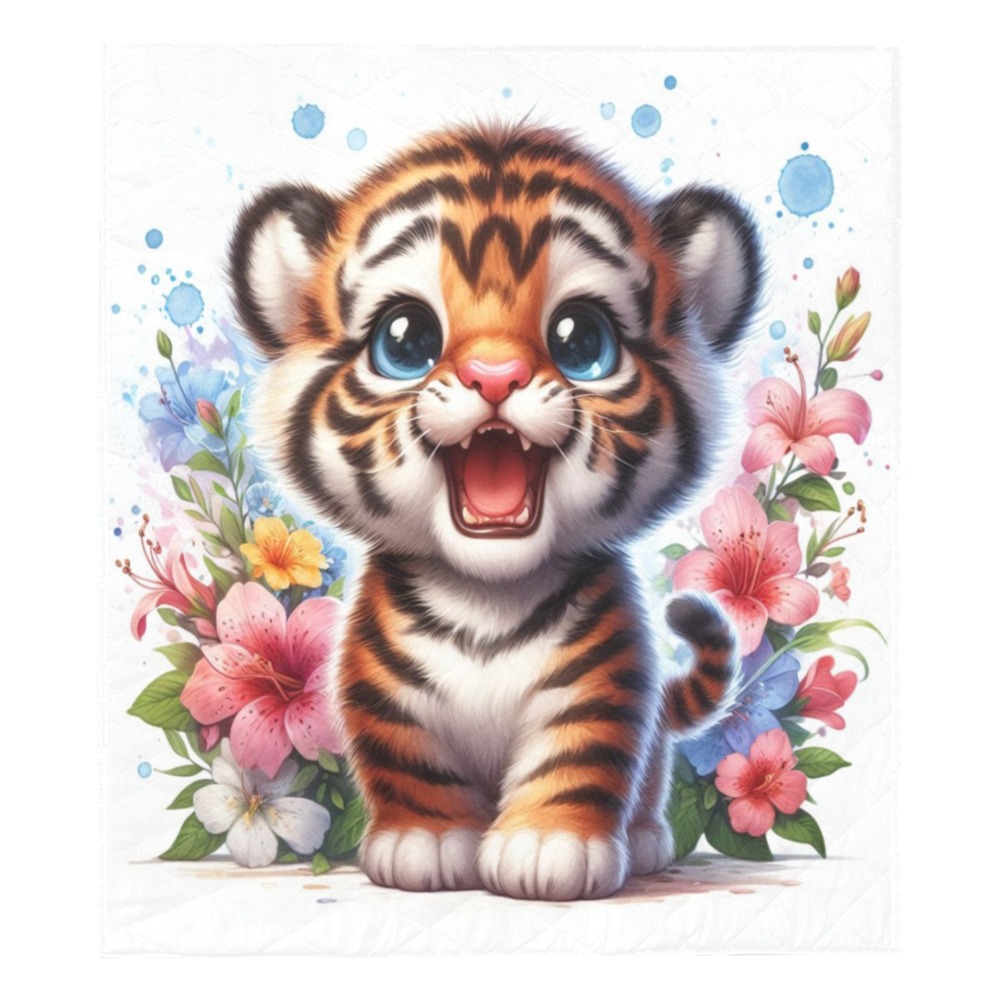 Watercolor Tiger 1 Quilt 70"x80"