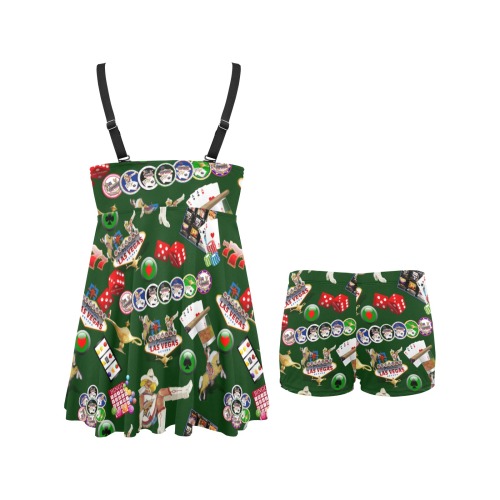 Las Vegas Gamblers Delight - Green Chest Pleat Swim Dress (Model S31)