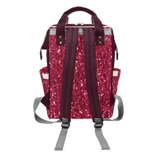 Magenta dark pink red faux sparkles glitter Multi-Function Diaper Backpack/Diaper Bag (Model 1688)