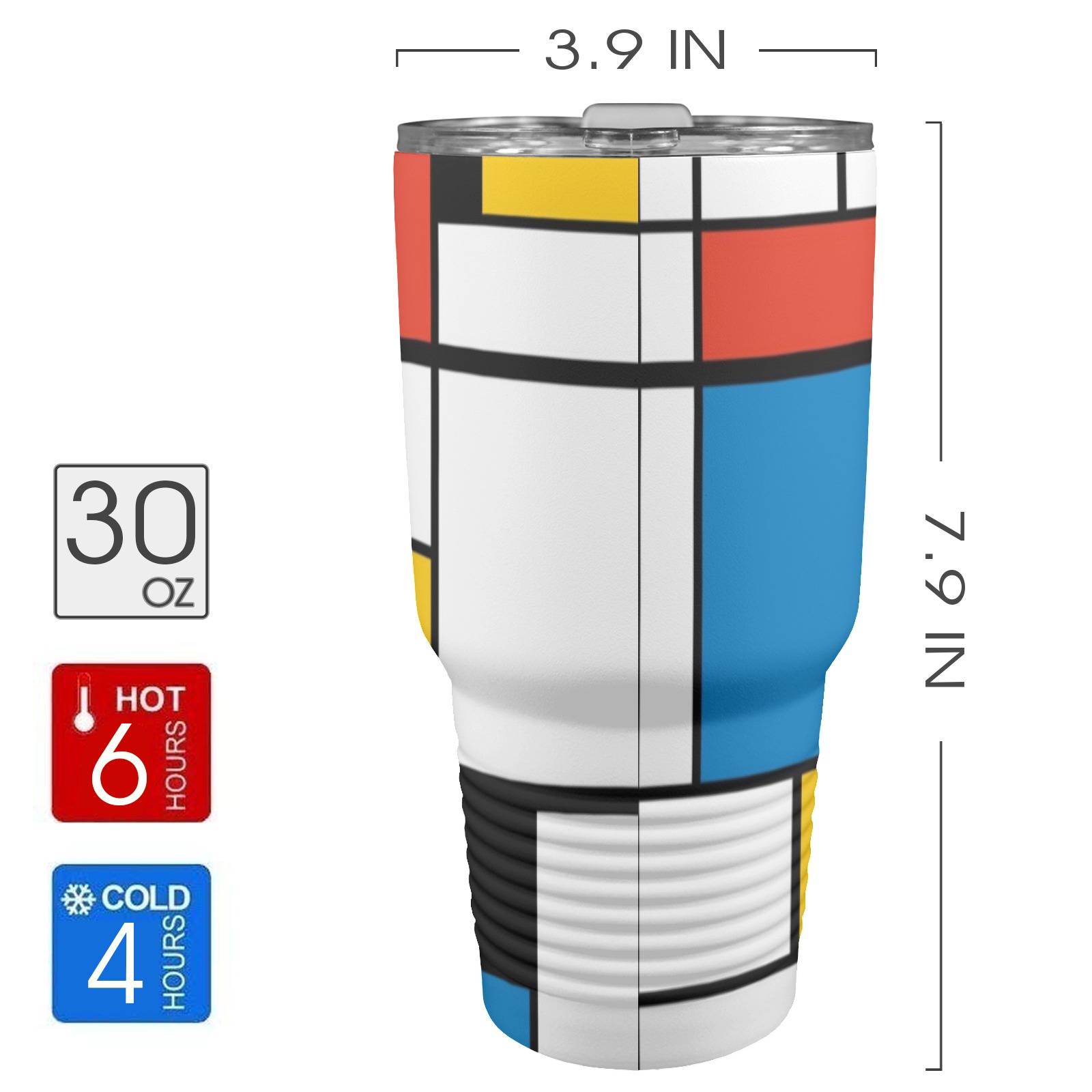 Mondrian De Stijl Modern 30oz Insulated Stainless Steel Mobile Tumbler