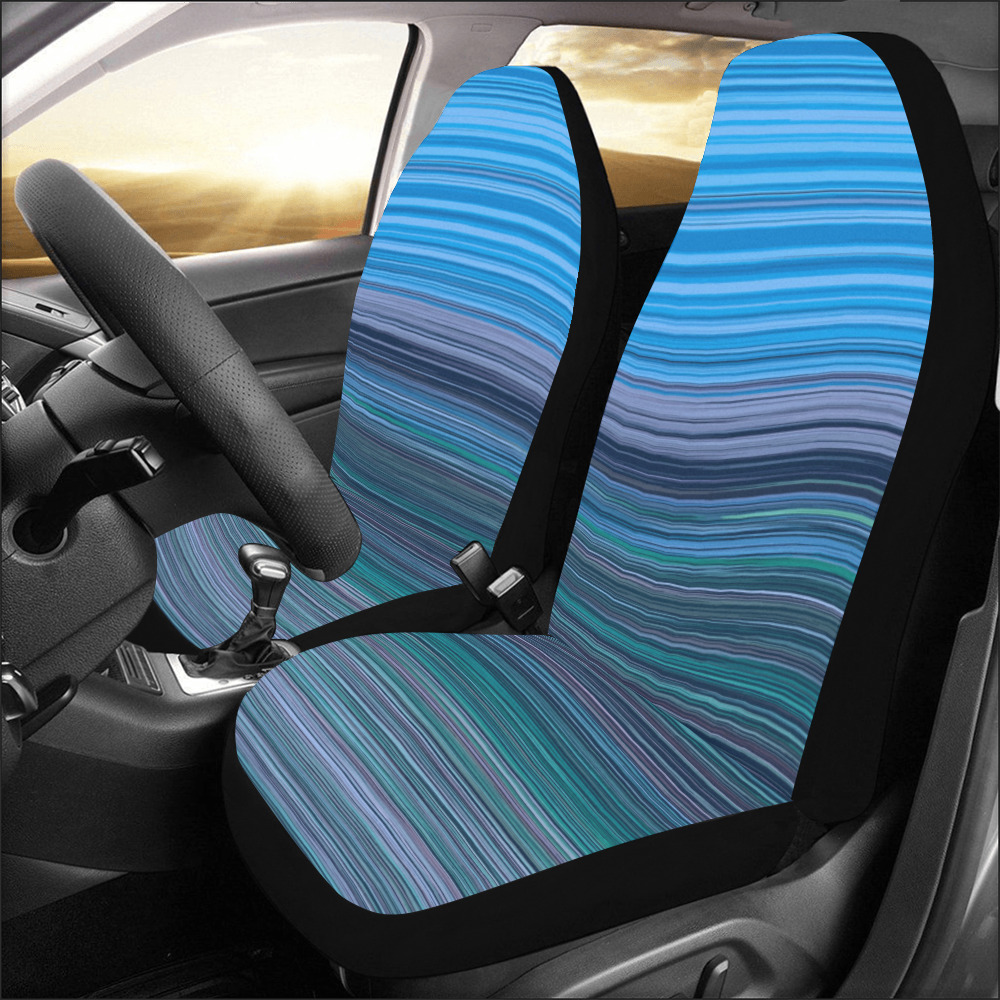 Abstract Blue Horizontal Stripes Car Seat Covers (Set of 2&2 Separated Designs)