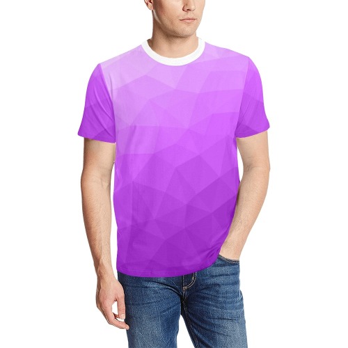 Purple gradient geometric mesh pattern Men's All Over Print T-Shirt (Solid Color Neck) (Model T63)