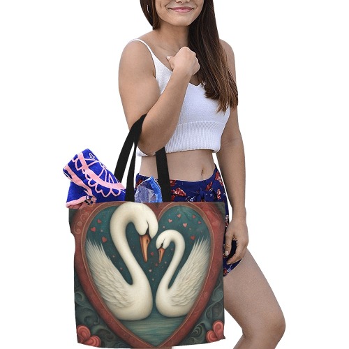 Swan Love All Over Print Canvas Tote Bag/Large (Model 1699)