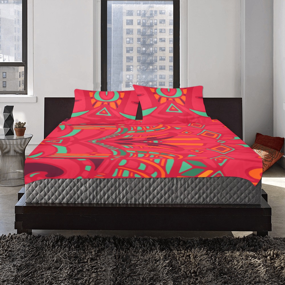 pink psy fractal smiling pillows 3-Piece Bedding Set
