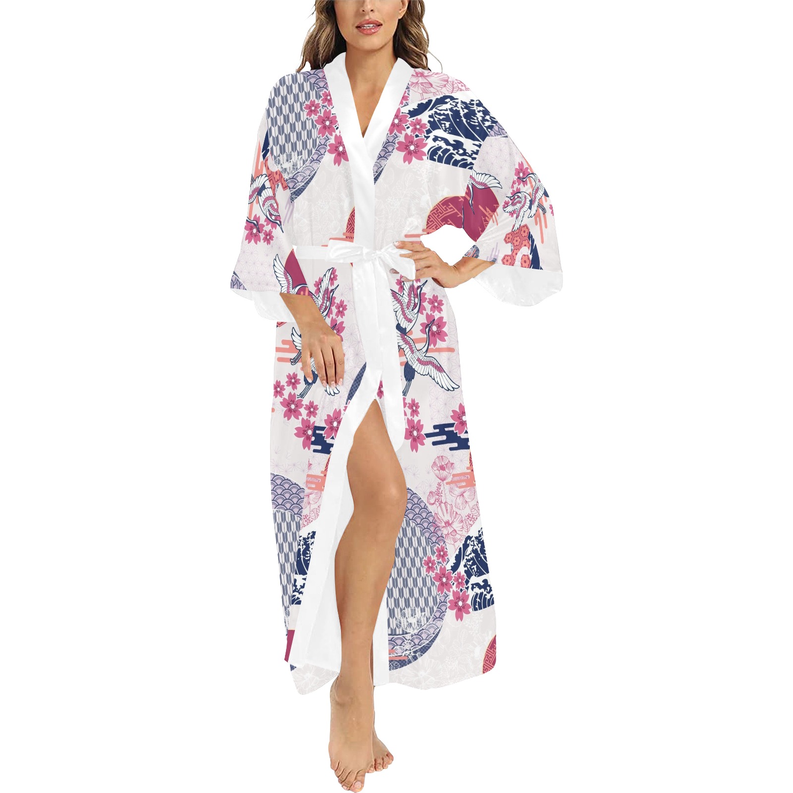 CRANE & MOON LIGHT Long Kimono Robe