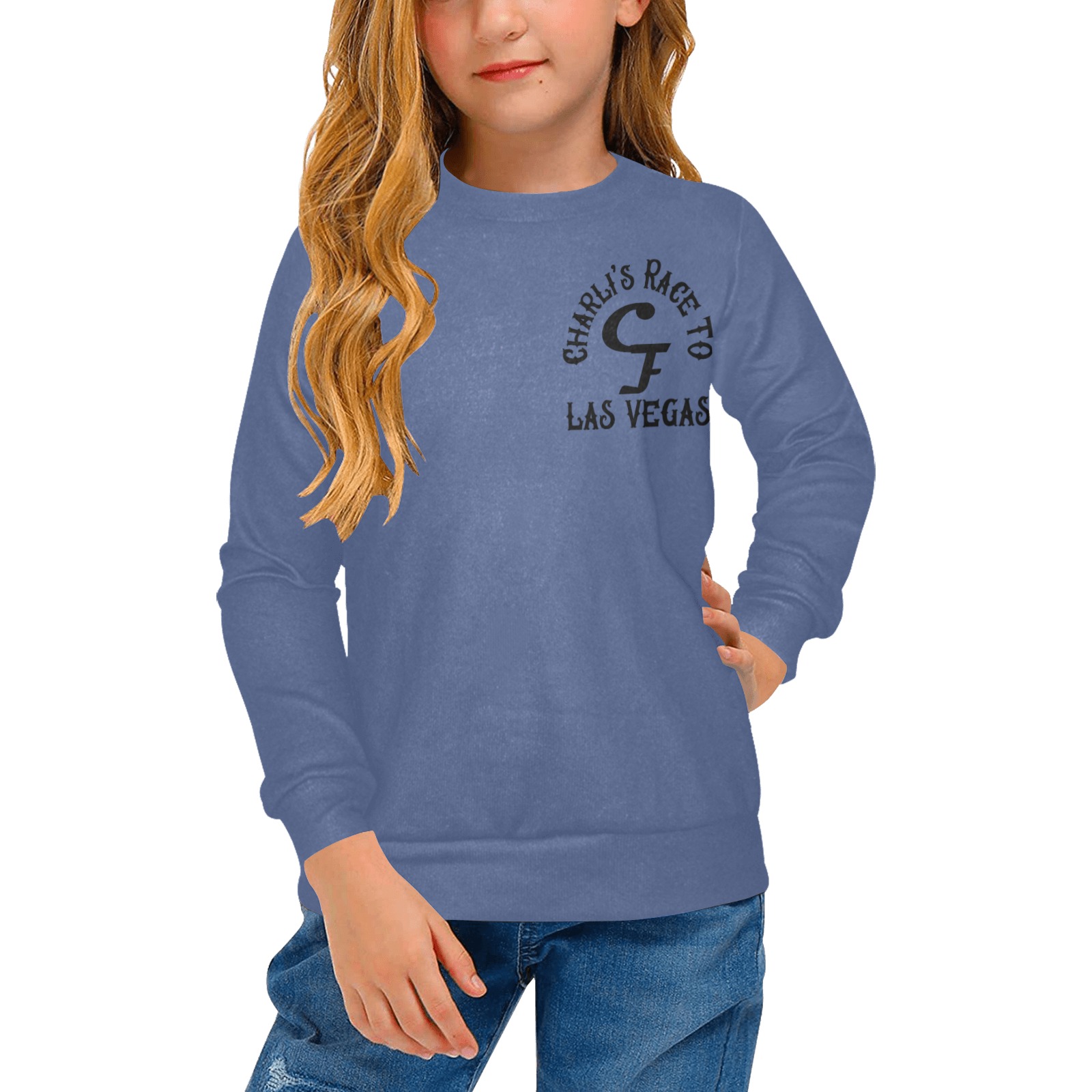 Charli Race sweatshirtKidsBlue Girls' All Over Print Crew Neck Sweater (Model H49)