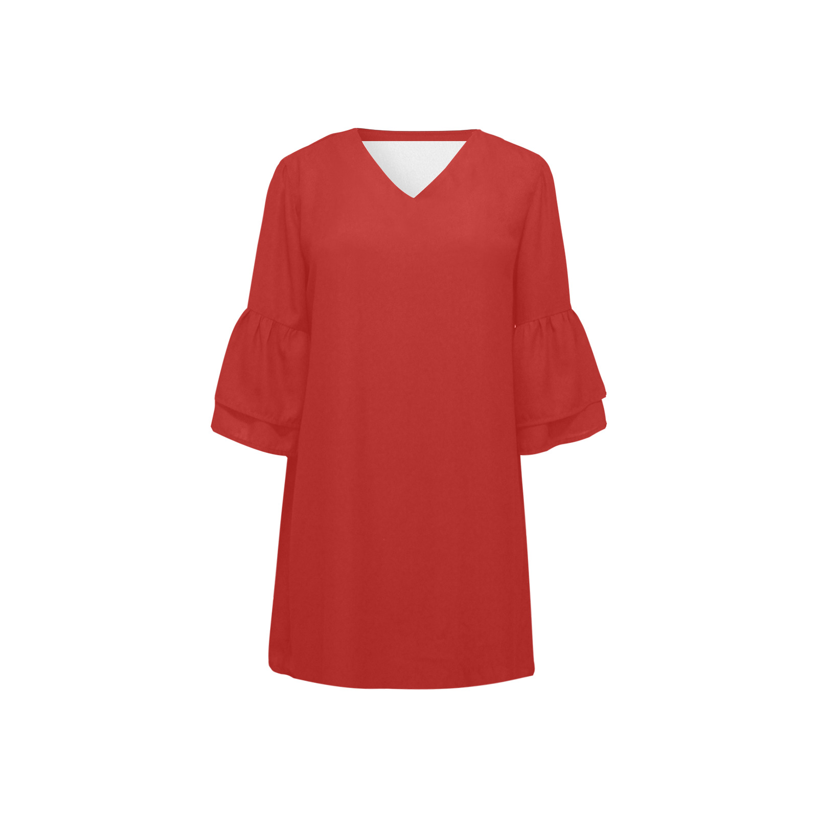 RED Half Sleeves V-Neck Mini Dress (Model D63)