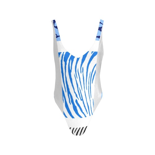 White and Blues Mixed Animal Print Sexy Low Back One-Piece Swimsuit (Model S09)