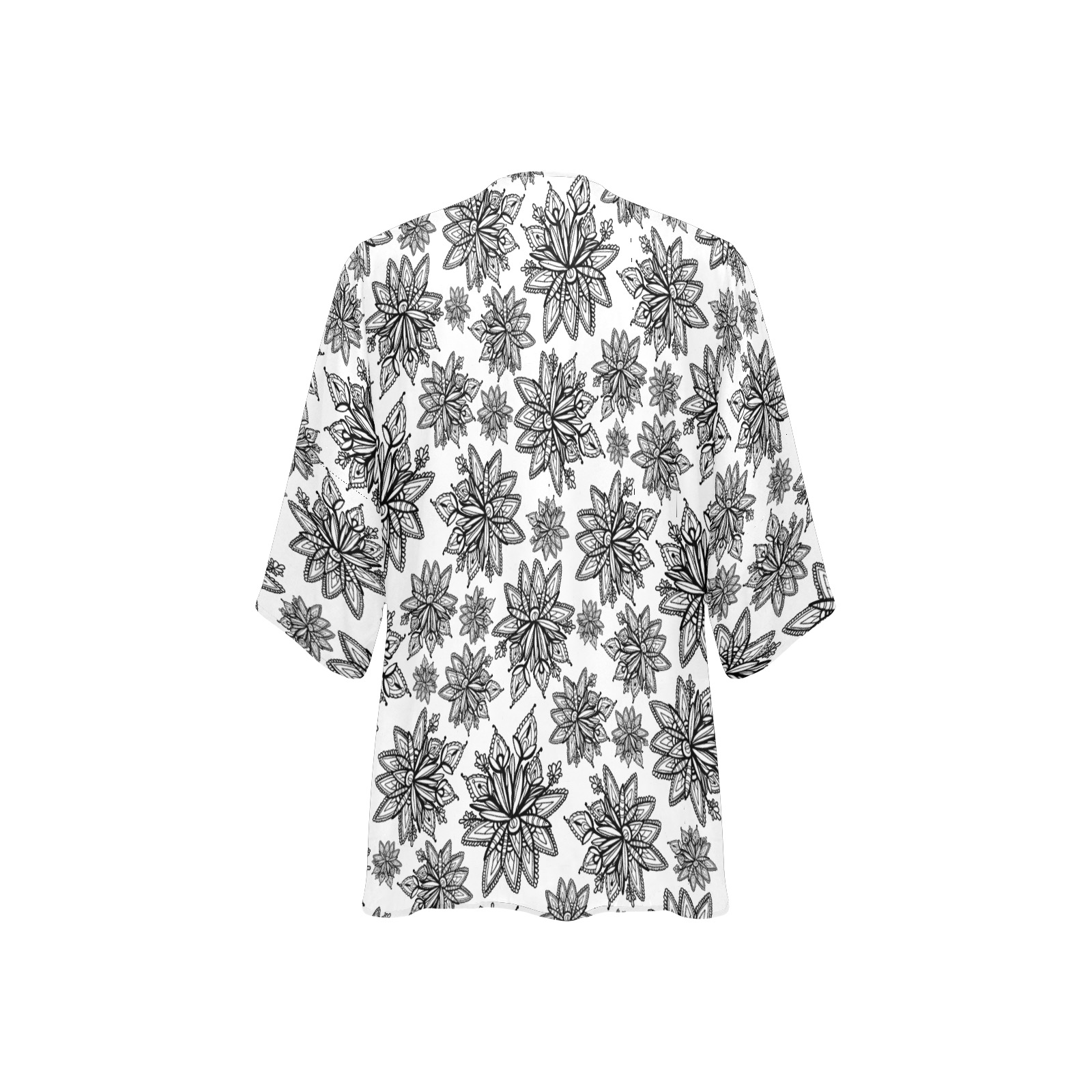 Creekside Floret pattern white Women's Kimono Chiffon Cover Ups (Model H51)