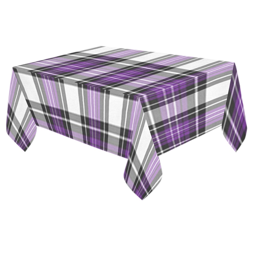 Purple Black Plaid Cotton Linen Tablecloth 60"x 84"